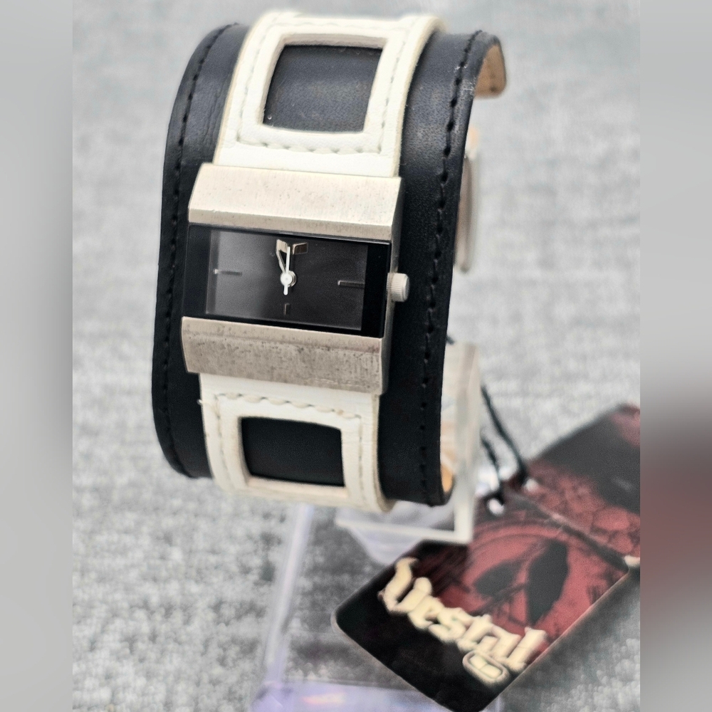 Vestal Black and White Rectangular Wide Cuff Women's Watch